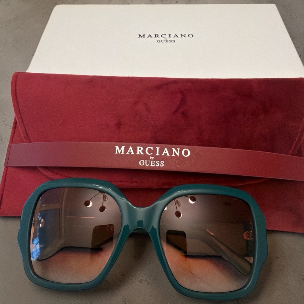 Guess by Marciano Teal Oversized Square Sunglasses with Brown Gradient Lenses
